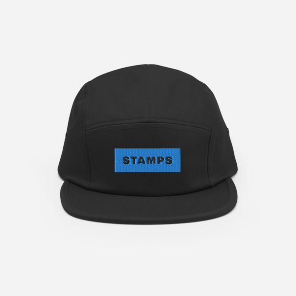 5 Panel Cap - Black - STAMPS (blue)