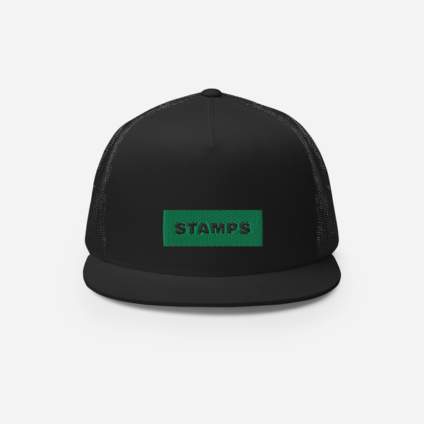 5 Panel Trucker Cap - Black - STAMPS (green)
