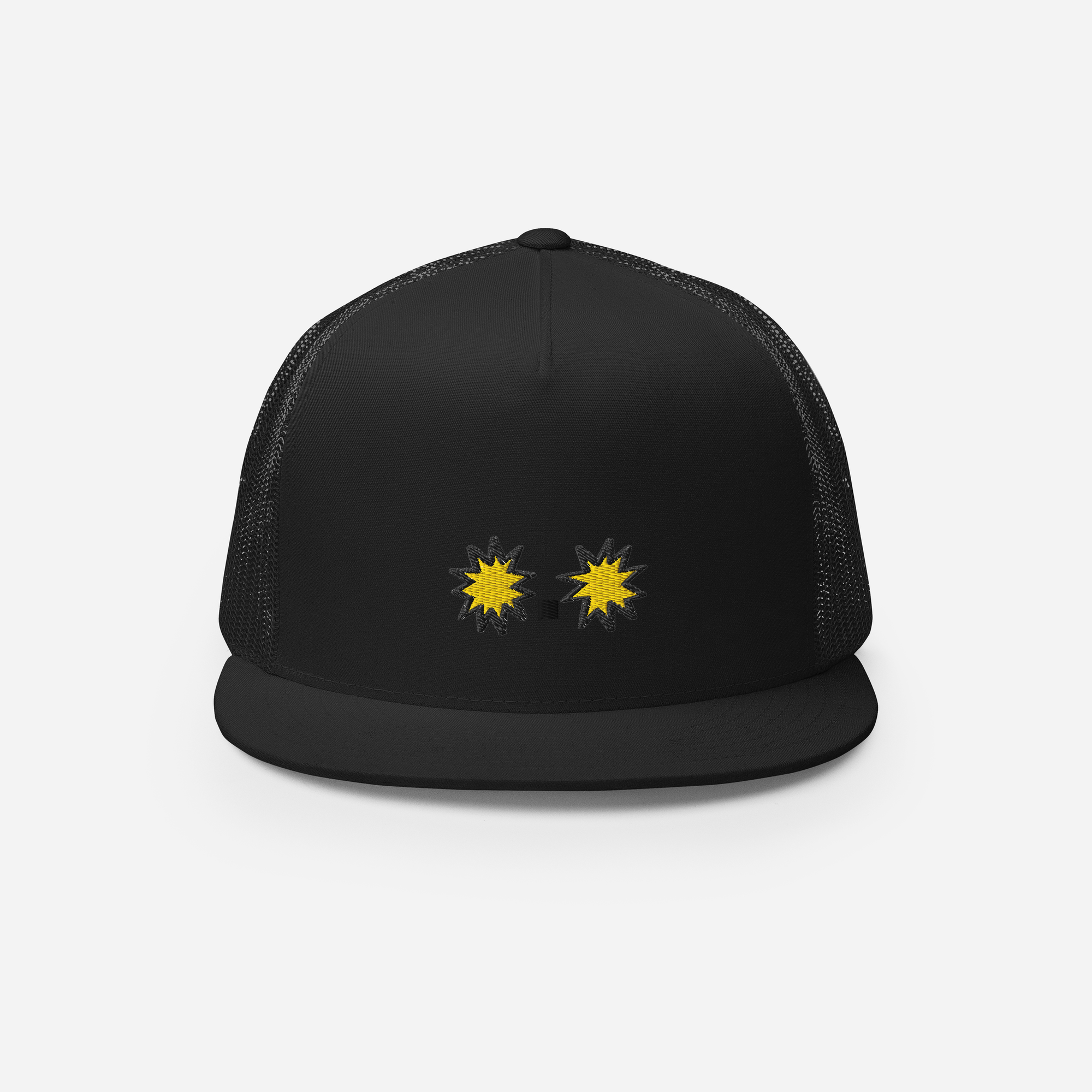 5 Panel Trucker Cap - Black - StarsEyes (yellow)
