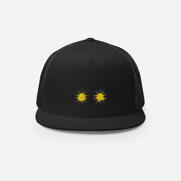 5 Panel Trucker Cap - Black - StarsEyes (yellow)