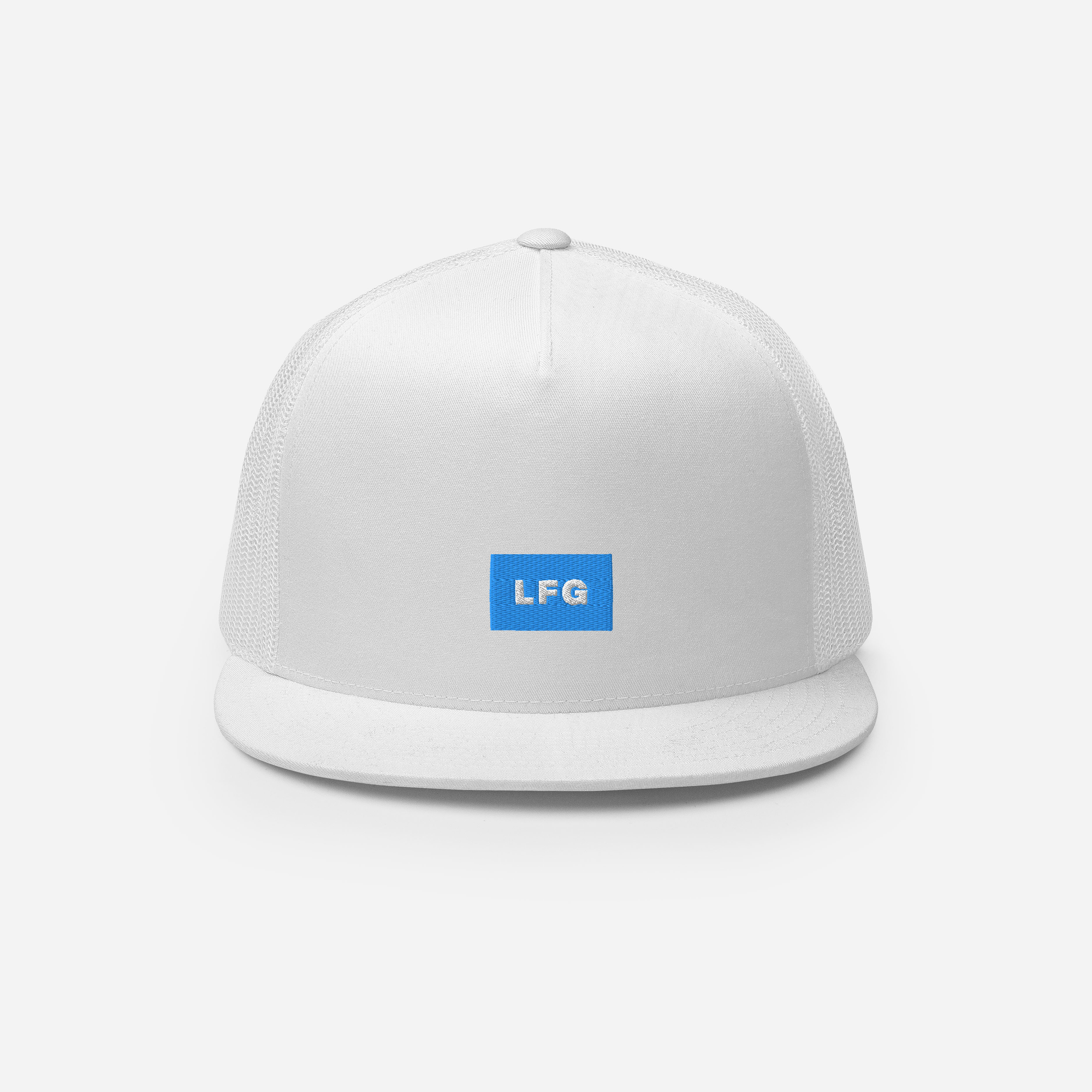 5 Panel Trucker Cap - White - LFG (blue)