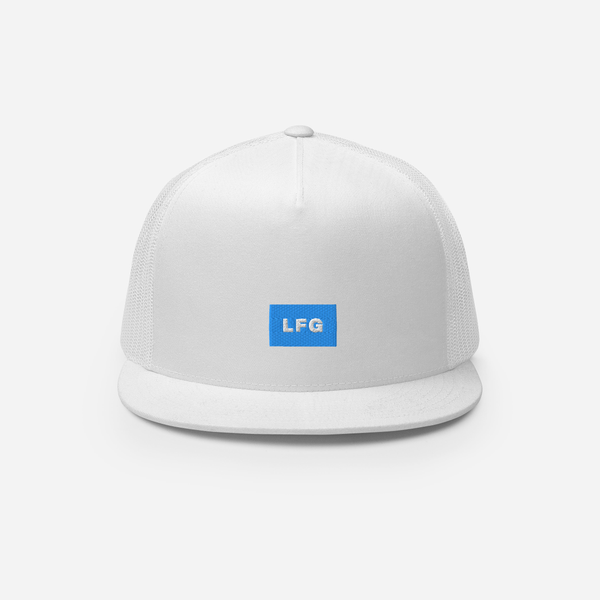 5 Panel Trucker Cap - White - LFG (blue)