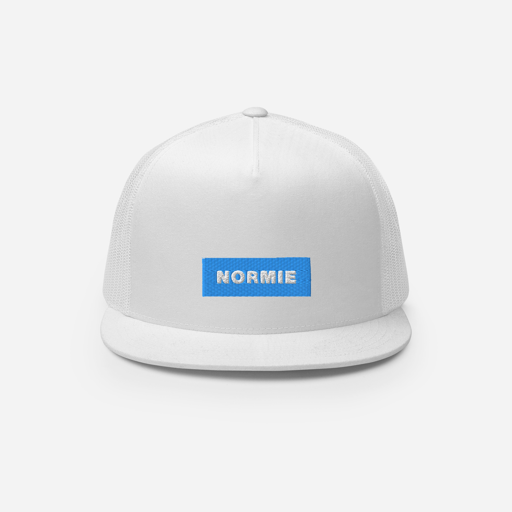 5 Panel Trucker Cap - White - NORMIE (blue)