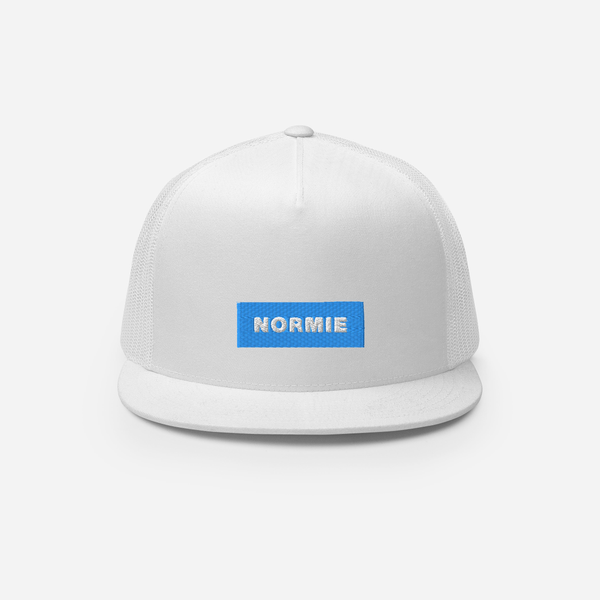 5 Panel Trucker Cap - White - NORMIE (blue)