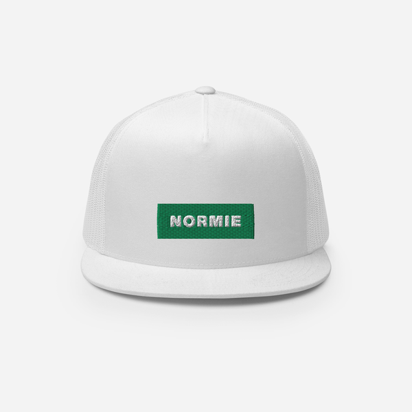 5 Panel Trucker Cap - White - NORMIE (green)