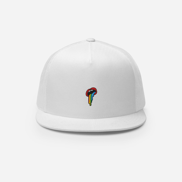 5 Panel Trucker Cap - White - Rainbow