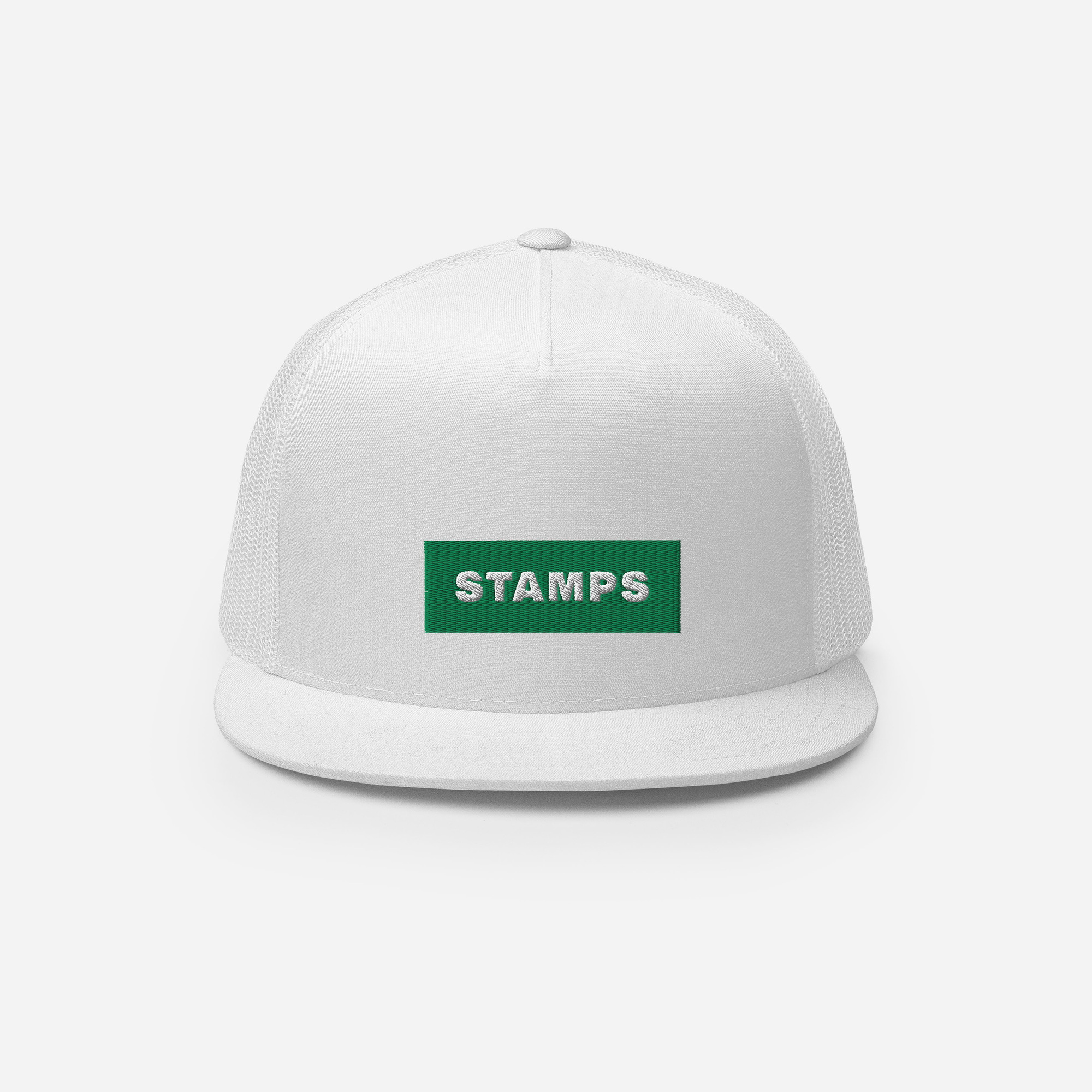 5 Panel Trucker Cap - White - STAMPS (green)