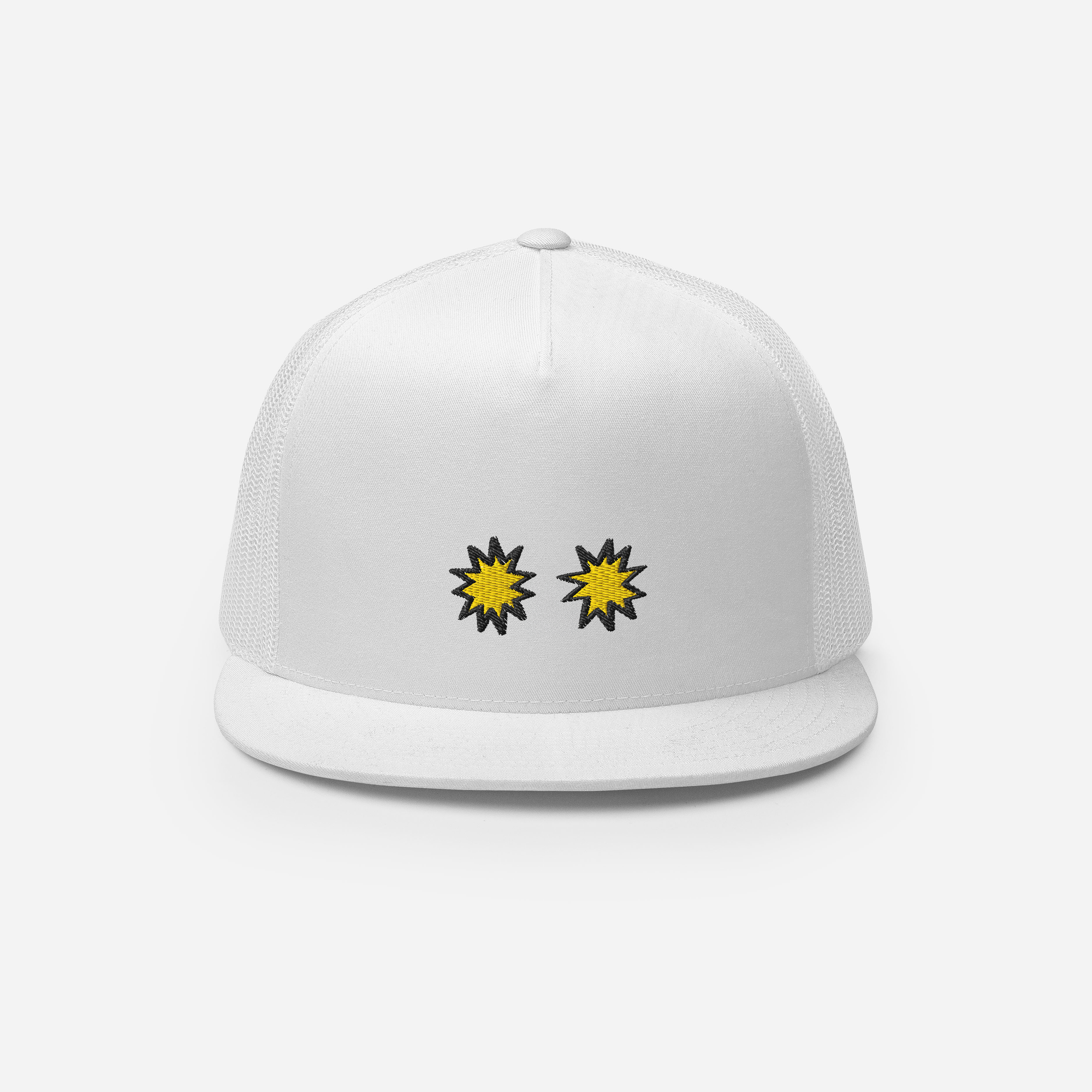 5 Panel Trucker Cap - White - StarsEyes (yellow)
