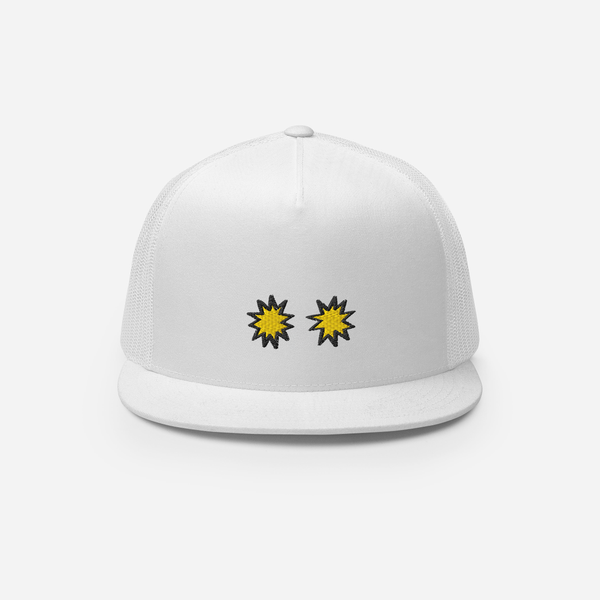 5 Panel Trucker Cap - White - StarsEyes (yellow)
