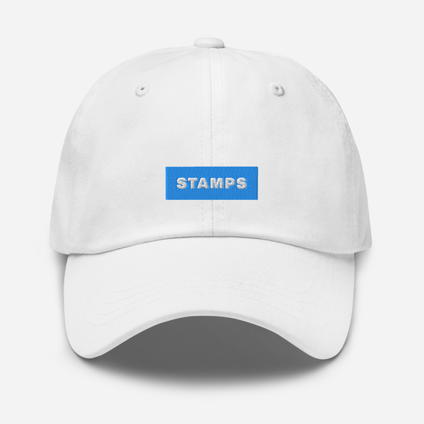Classic Dad Hat - White - STAMPS (blue)