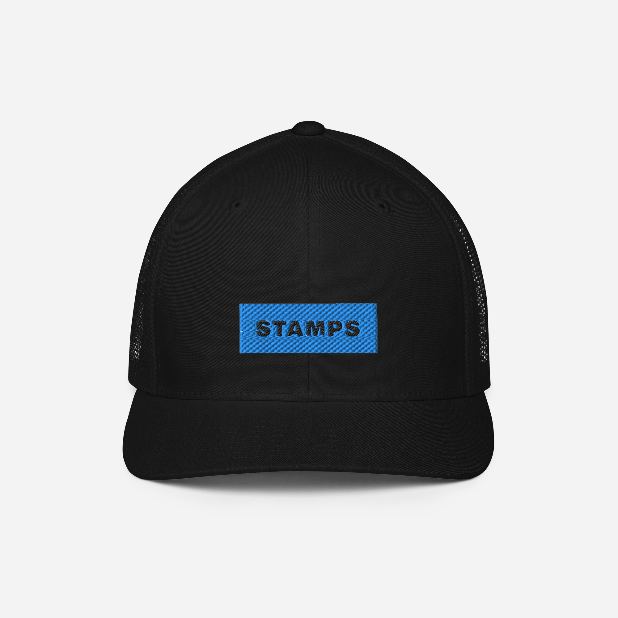 Closed-Back Trucker Cap - Black - STAMPS (blue)