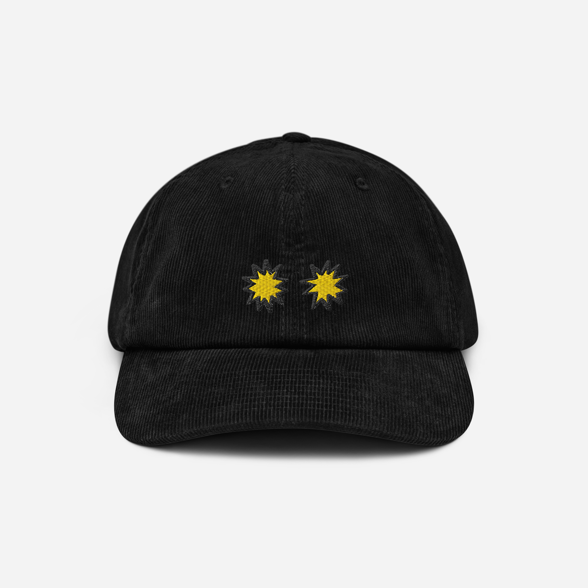 Corduroy Hat - Black - StarsEyes (yellow)