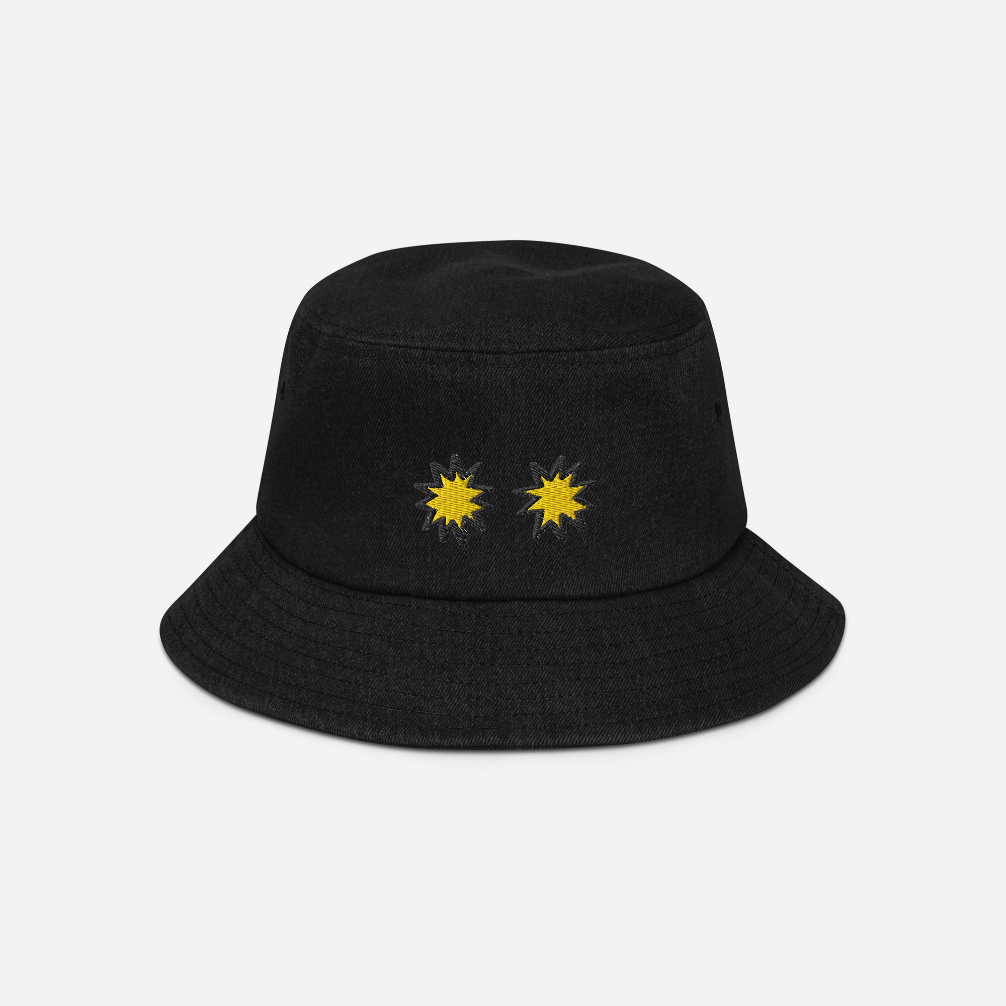 Denim Bucket Hat - BLACK - StarsEyes (yellow)