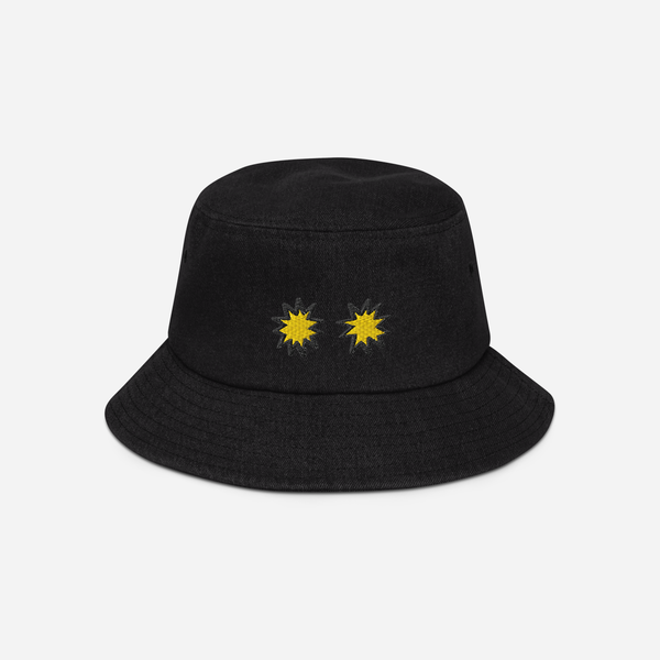 Denim Bucket Hat - BLACK - StarsEyes (yellow)