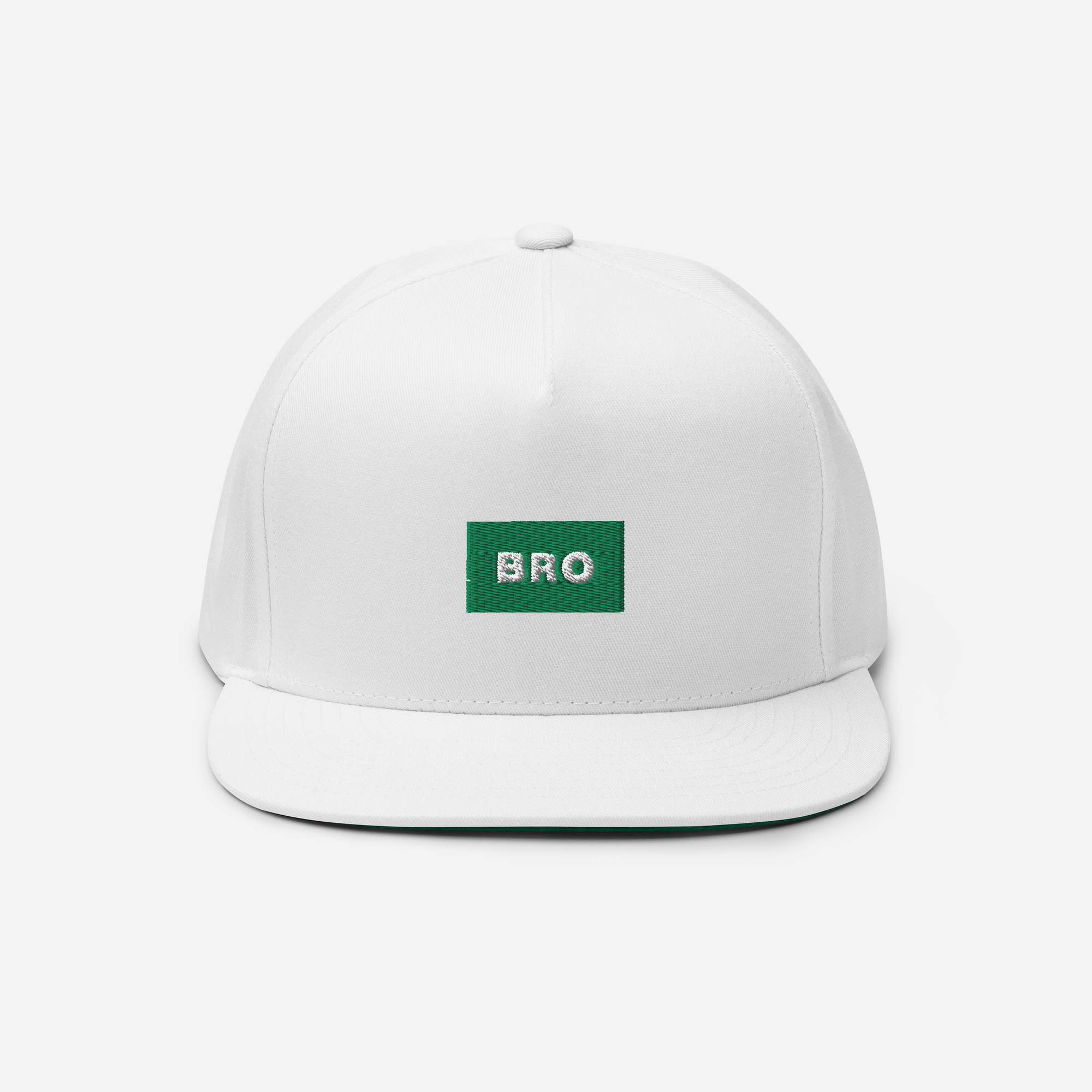 Flat Bill Cap - White - BRO (green)