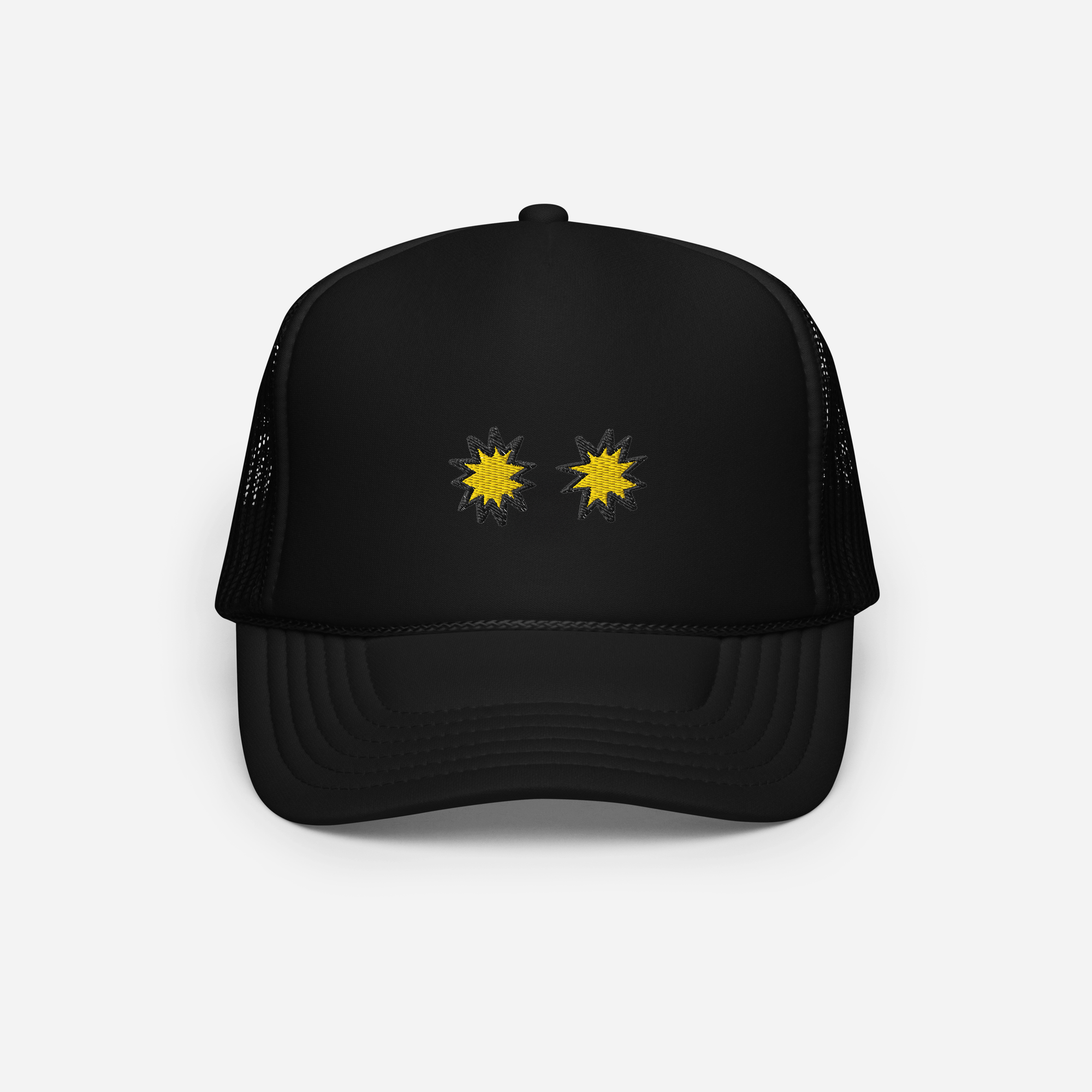 Foam Trucker Hat - Black - StarsEyes (yellow)