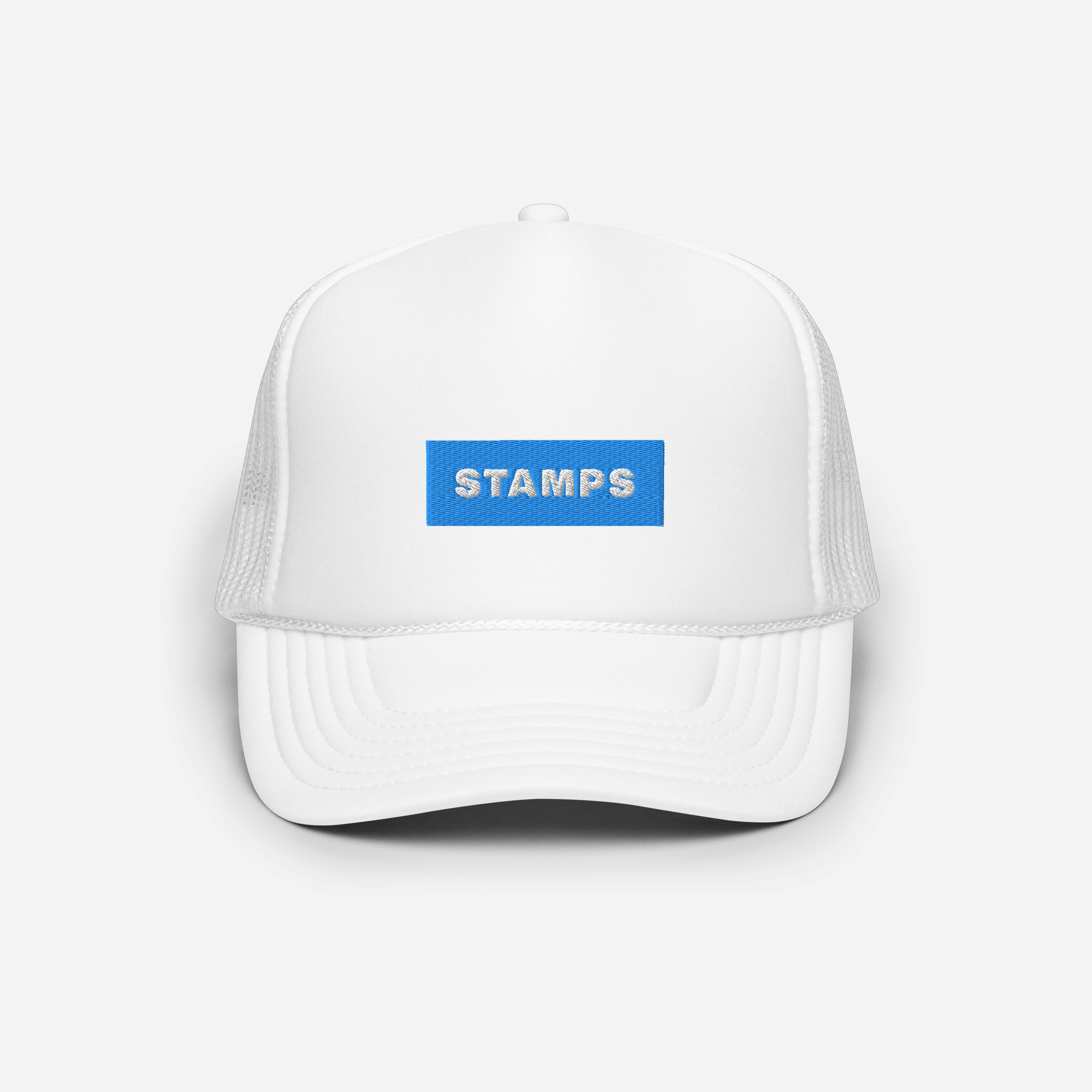 Foam Trucker Hat - White - STAMPS (blue)