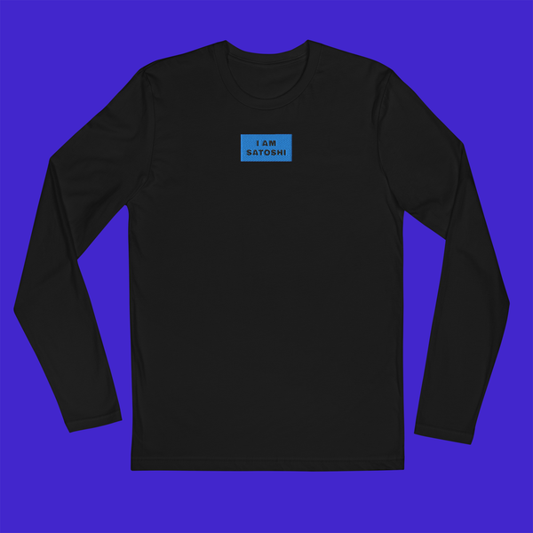 Men's Fitted Long Sleeve Shirt - BLACK - I AM SATOSHI (blue)