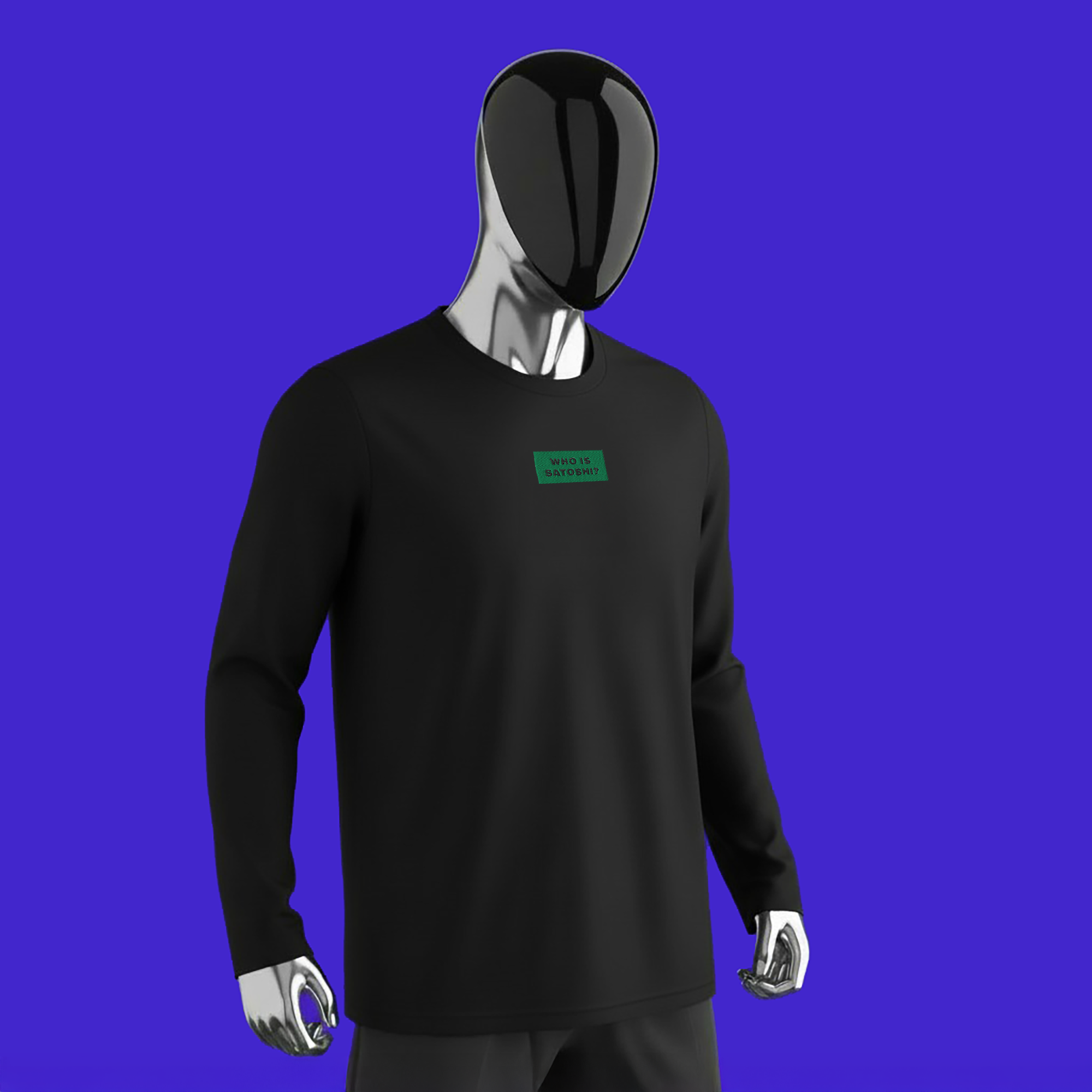 Men's Fitted Long Sleeve Shirt - BLACK - WHO IS SATOSHI (green)
