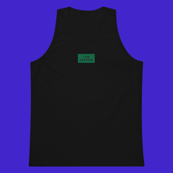 Men's Premium Tank Top - BLACK - I AM SATOSHI (green)