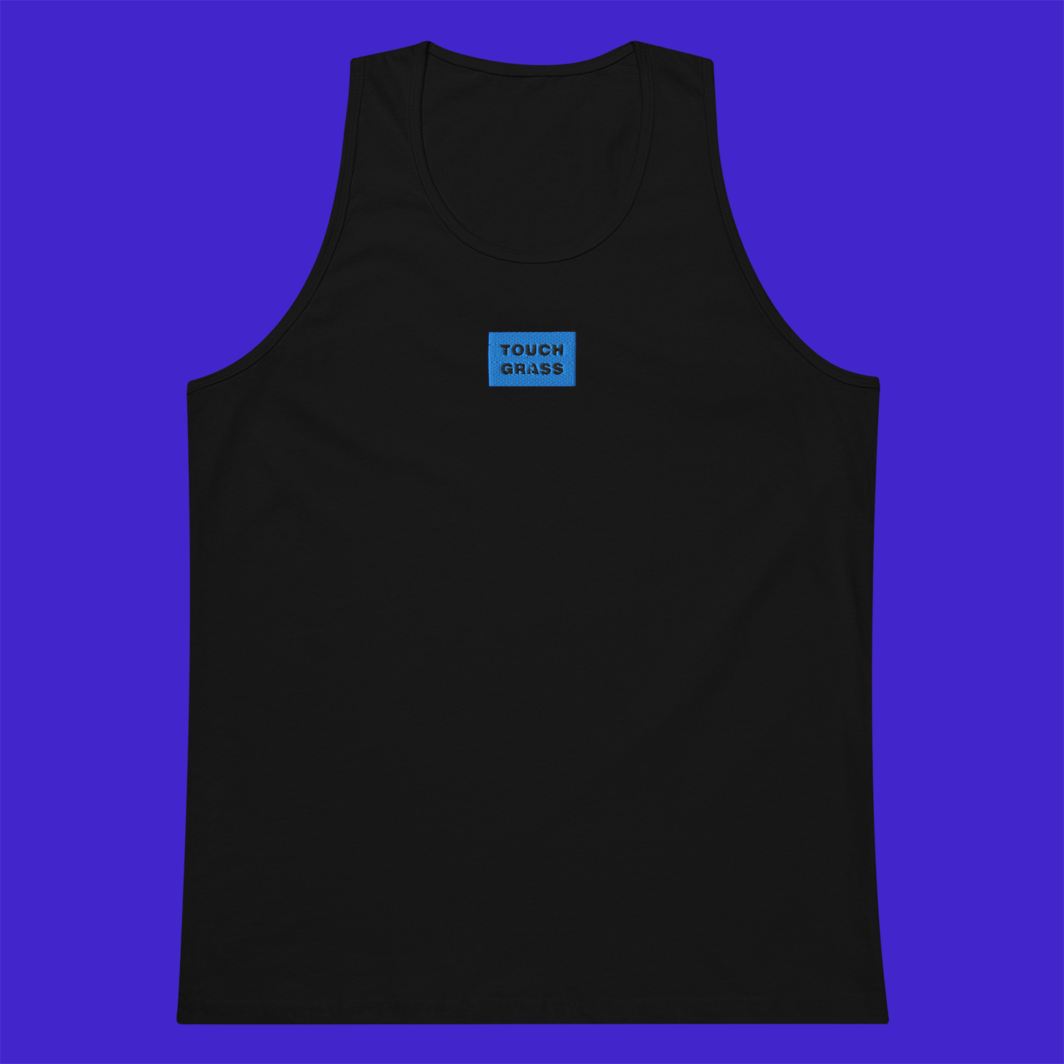 Men's Premium Tank Top - BLACK - TOUCH GRASS (blue)