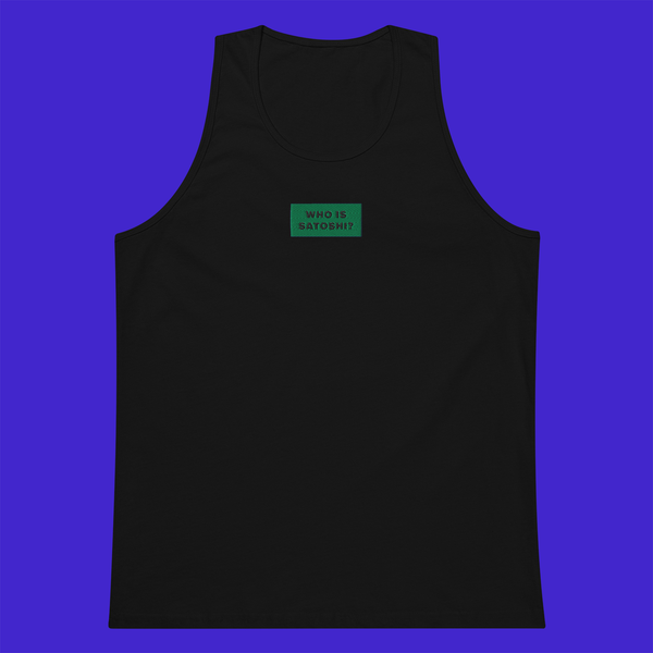 Men's Premium Tank Top - BLACK - WHO IS SATOSHI (green)