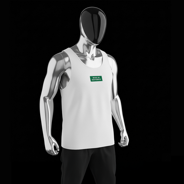 Men's Premium Tank Top - WHITE - WHO IS SATOSHI (green)