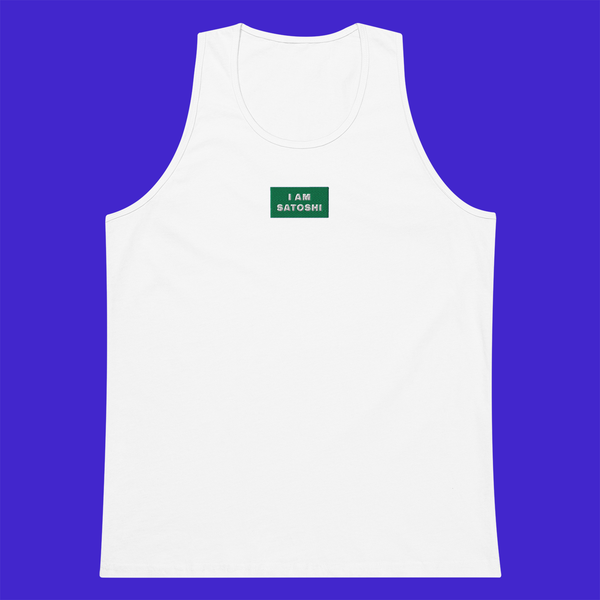 Men's Premium Tank Top - WHITE - I AM SATOSHI (green)