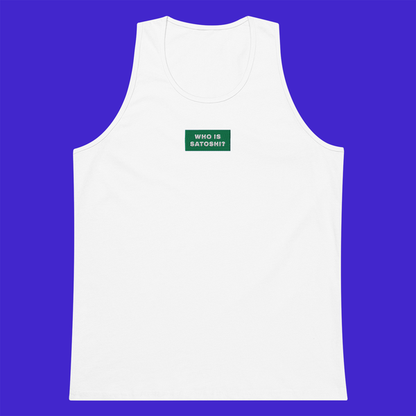 Men's Premium Tank Top - WHITE - WHO IS SATOSHI (green)
