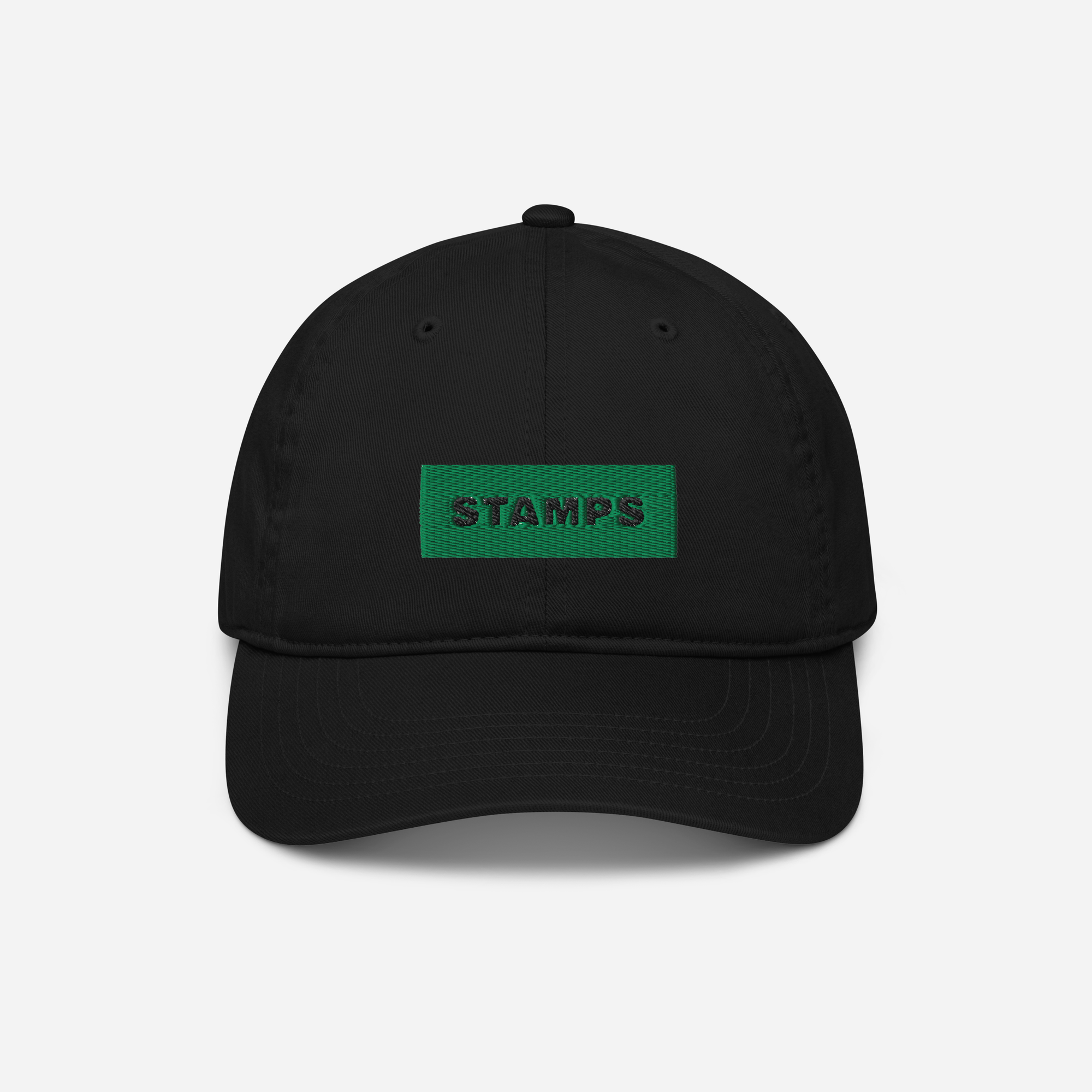 Organic Baseball Cap - Black - STAMPS (green)