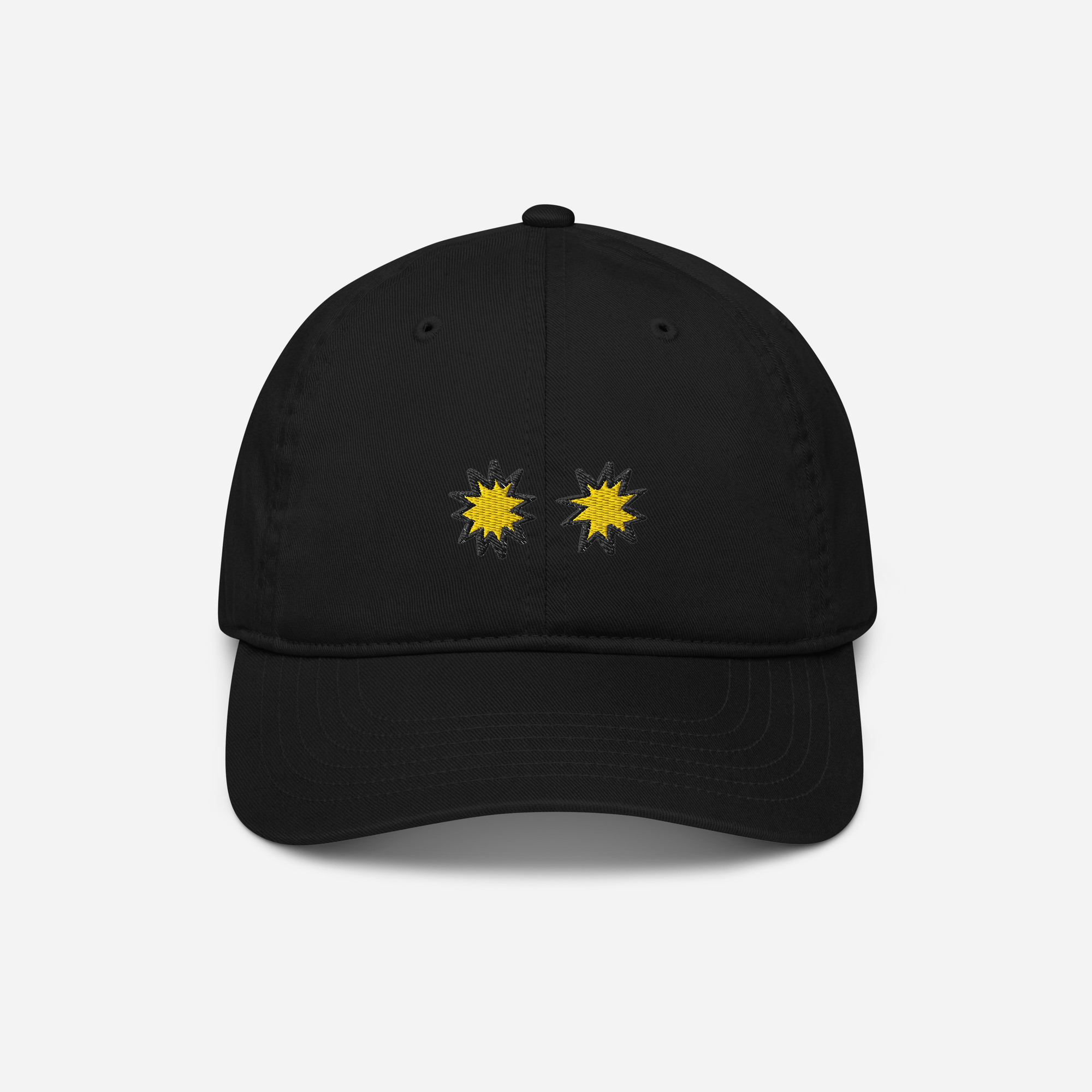 Organic Baseball Cap - Black - StarsEyes (yellow)