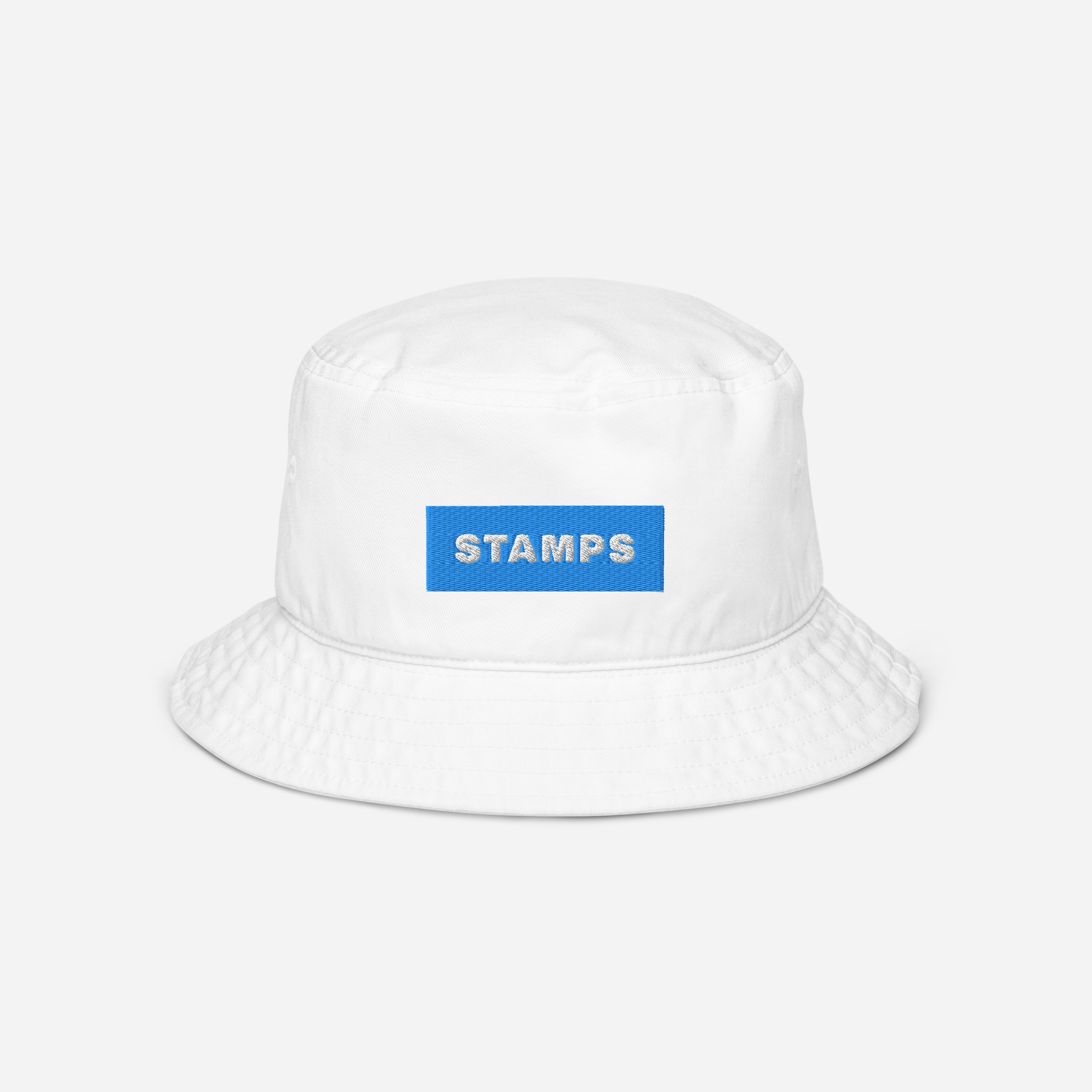 Organic Bucket Hat - WHITE - STAMPS (blue)