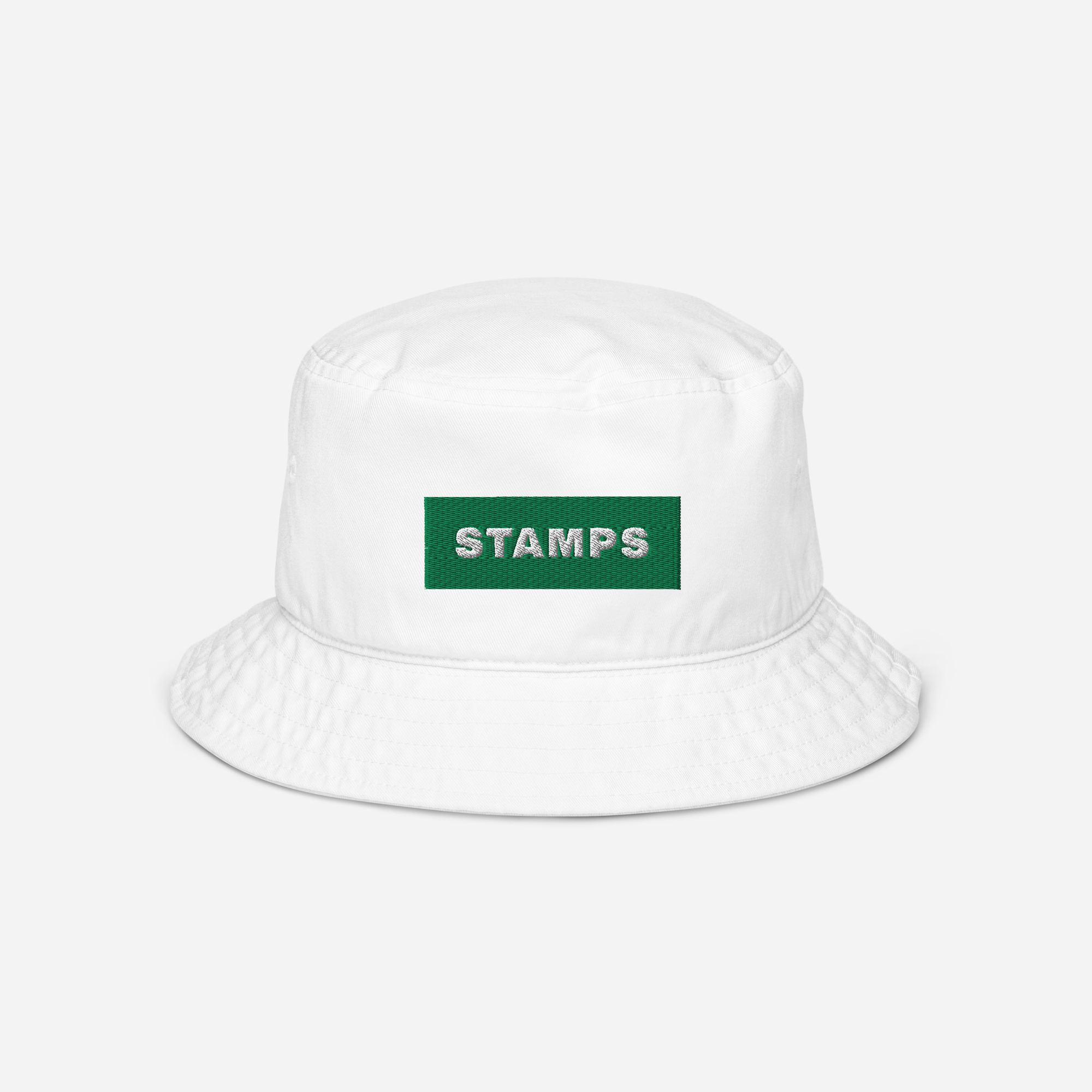 Organic Bucket Hat - WHITE - STAMPS (green)