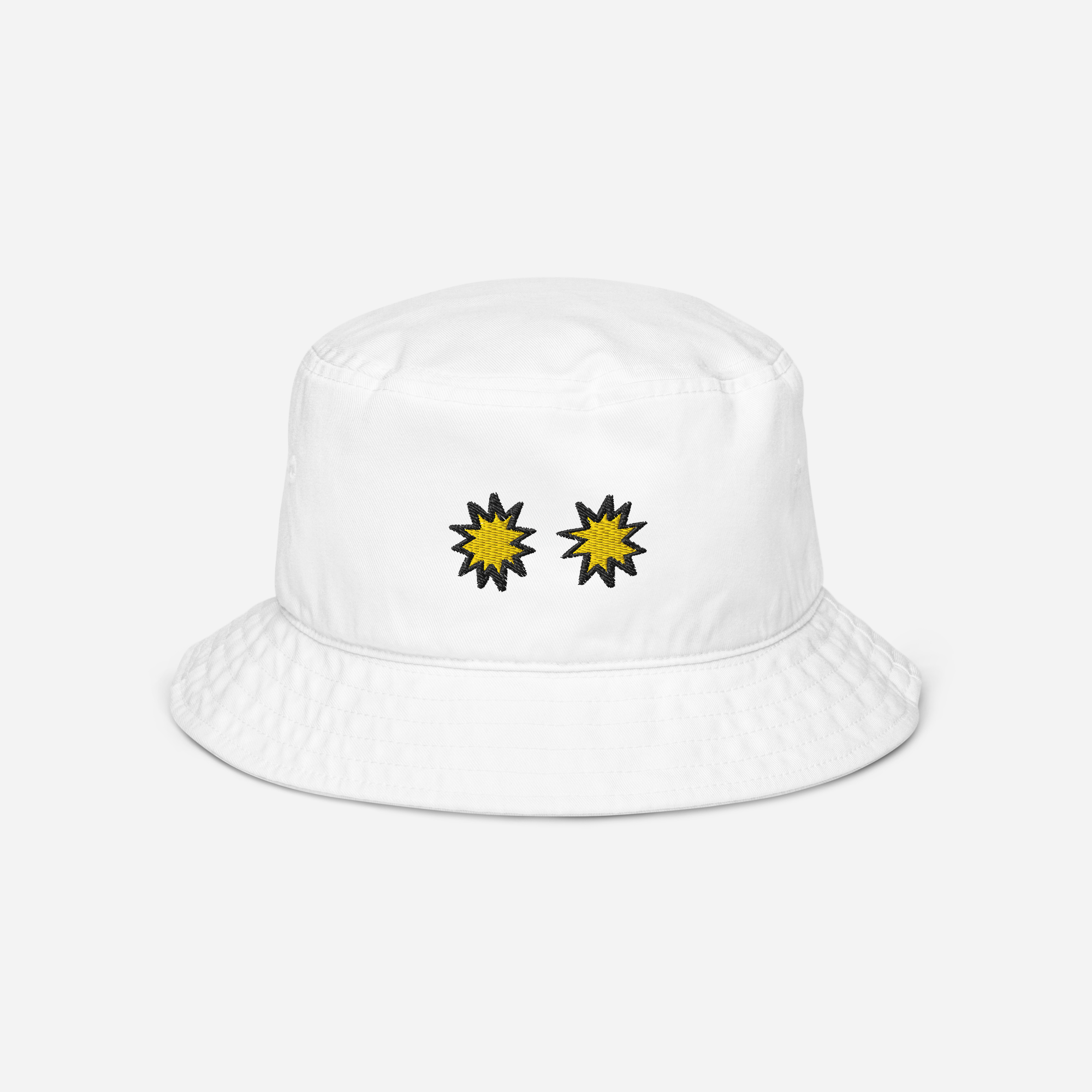 Organic Bucket Hat - WHITE - StarsEyes (yellow)