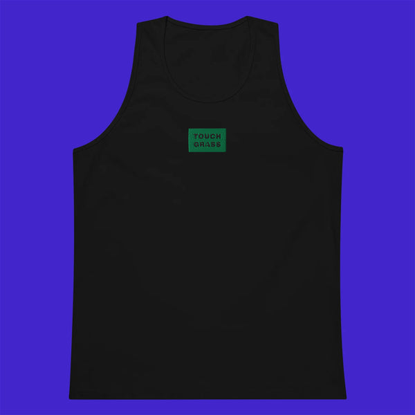 Men's Premium Tank Top - BLACK - TOUCH GRASS (green)