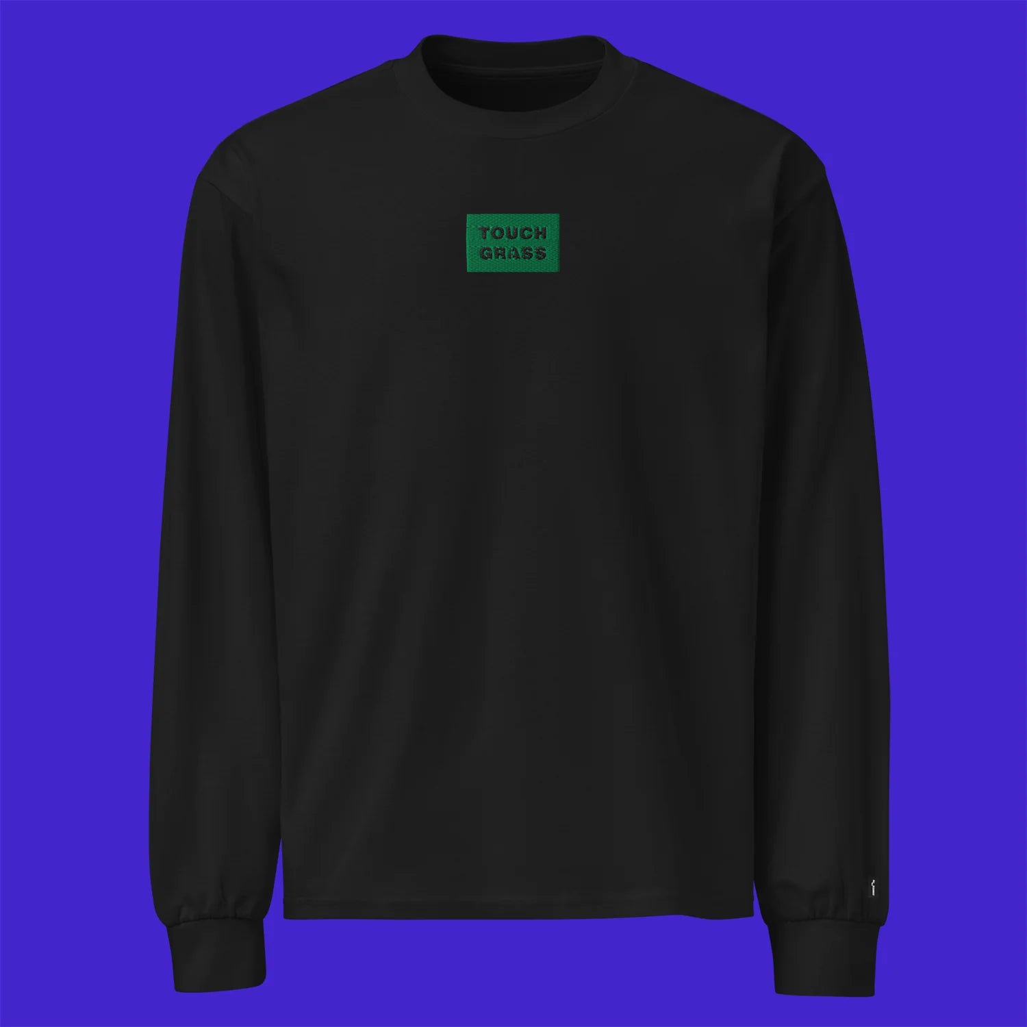 Unisex Premium Heavyweight Long Sleeve Shirt - BLACK - TOUCH GRASS (green)