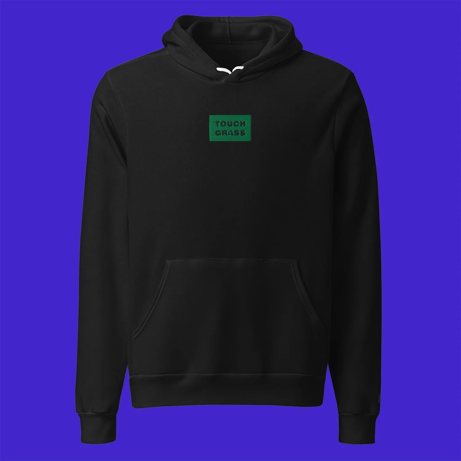 Unisex Pullover Hoodie - BLACK - TOUCH GRASS (green)