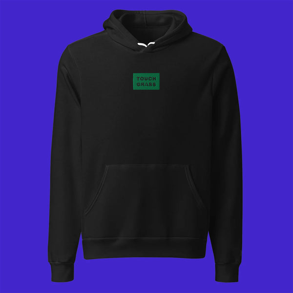 Unisex Pullover Hoodie - BLACK - TOUCH GRASS (green)