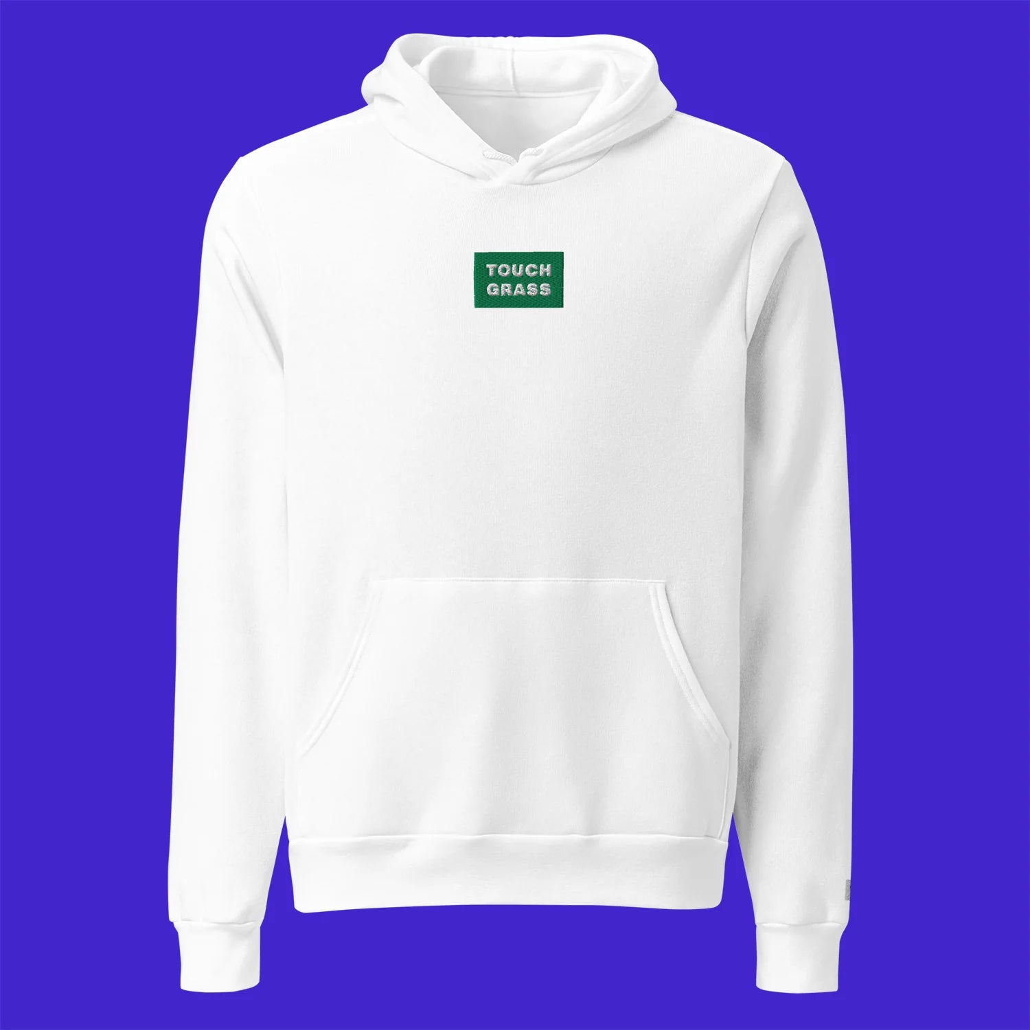 Unisex Pullover Hoodie - WHITE - TOUCH GRASS (green)