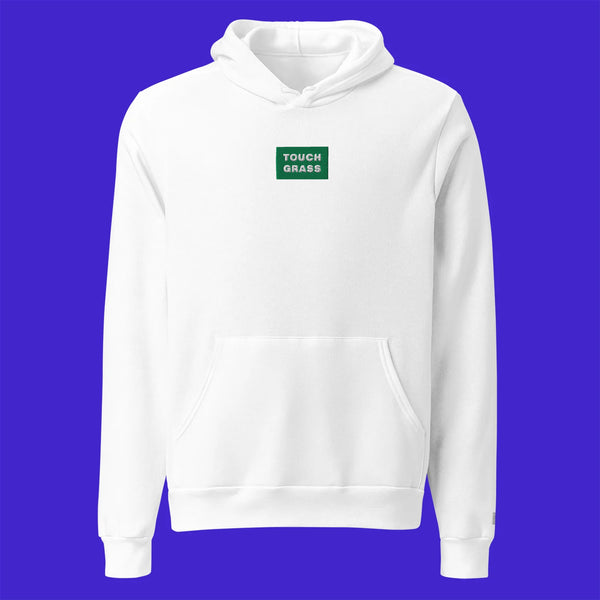 Unisex Pullover Hoodie - WHITE - TOUCH GRASS (green)