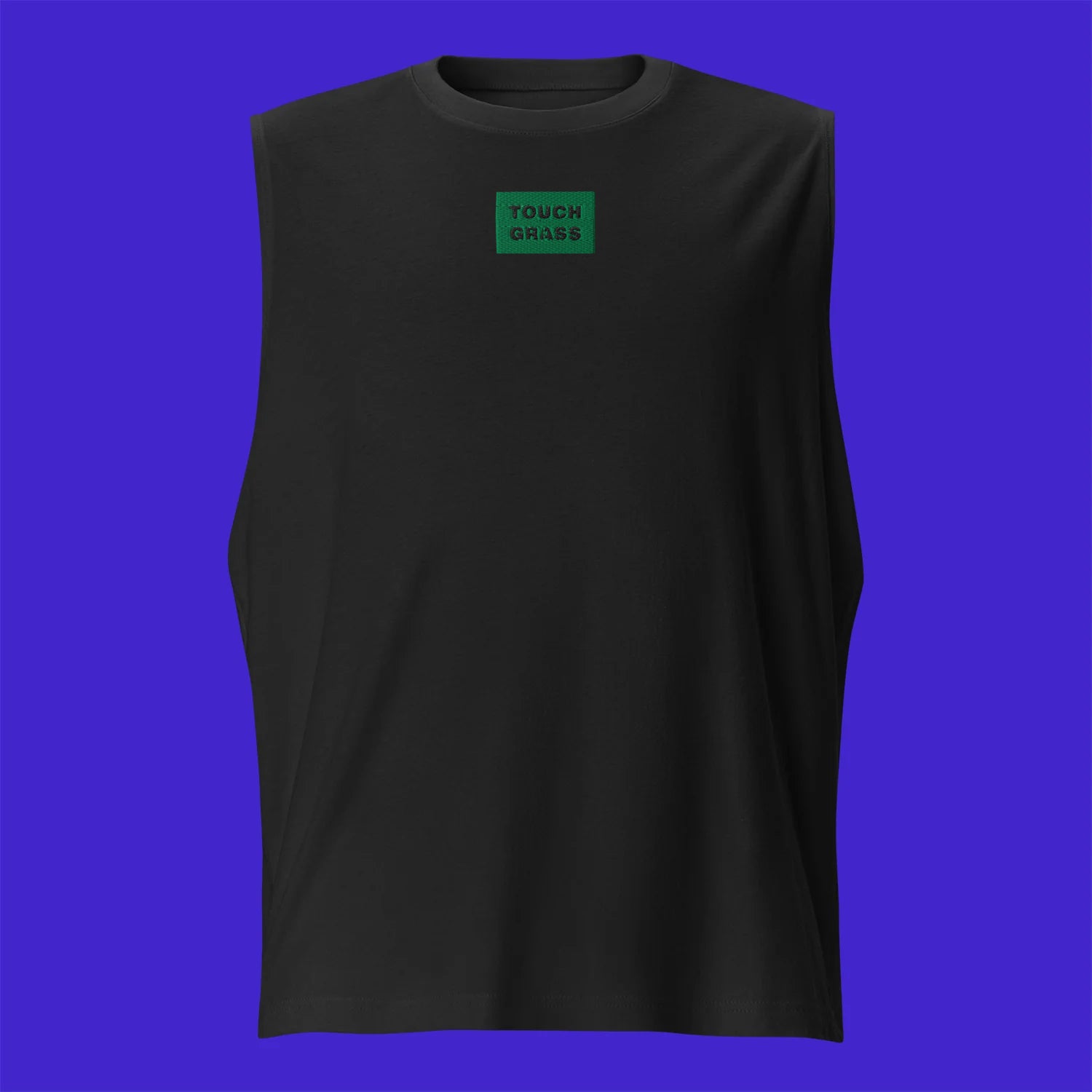 Unisex Muscle Shirt - BLACK - TOUCH GRASS (green)