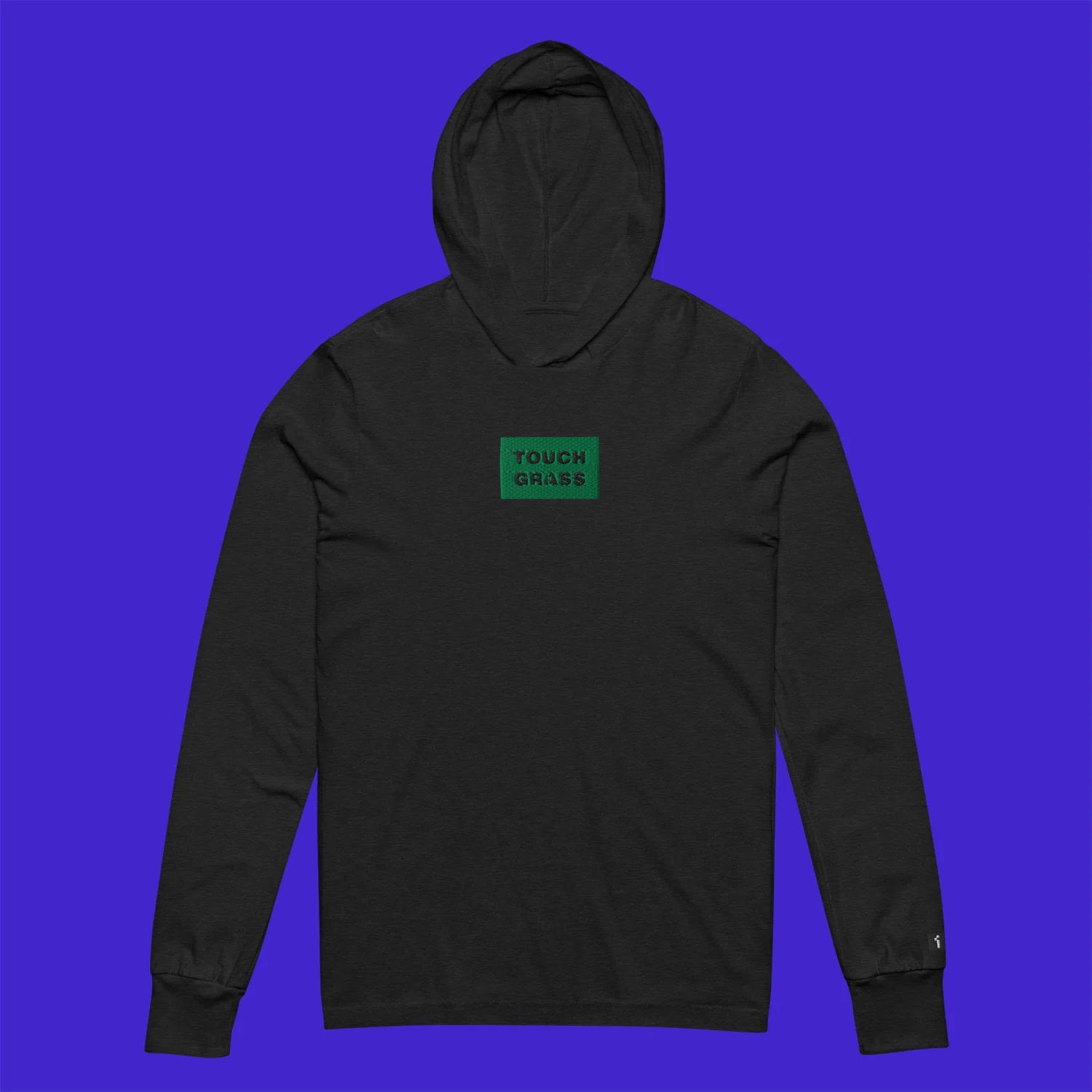 Unisex Hooded Long Sleeve Tee - BLACK - TOUCH GRASS (green)