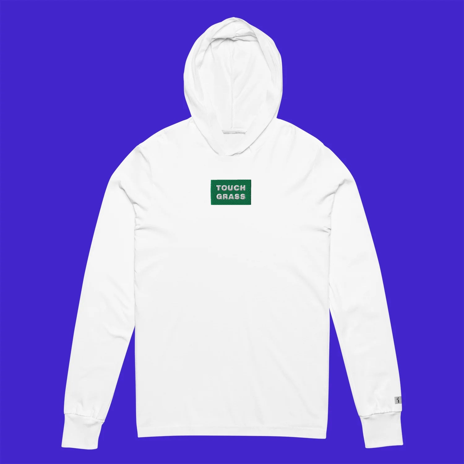 Unisex Hooded Long Sleeve Tee - WHITE - TOUCH GRASS (green)