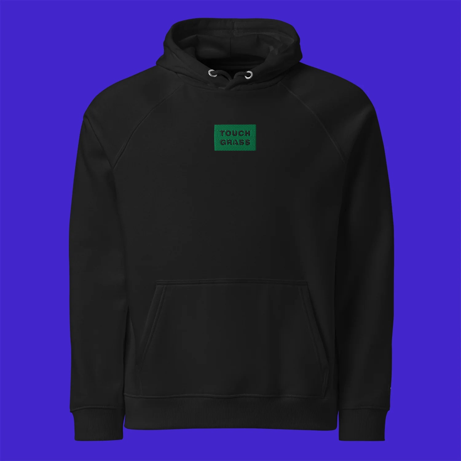 Unisex Eco Raglan Hoodie - BLACK - TOUCH GRASS (green)