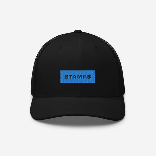 Retro Trucker Hat - Black - STAMPS (blue)
