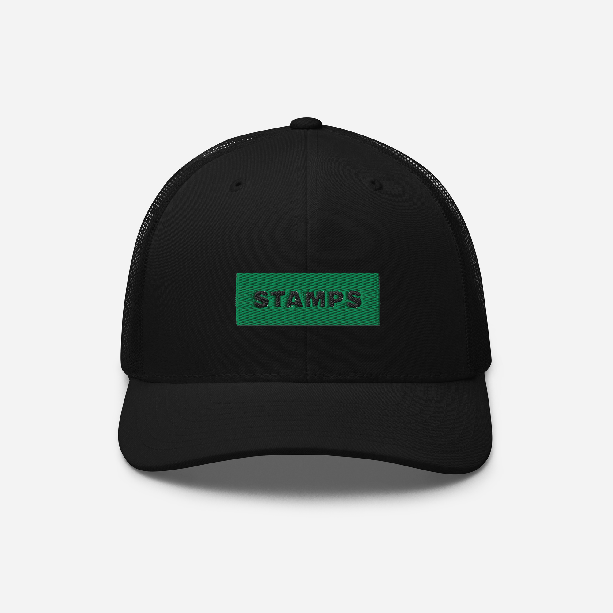Retro Trucker Hat - Black - STAMPS (green)