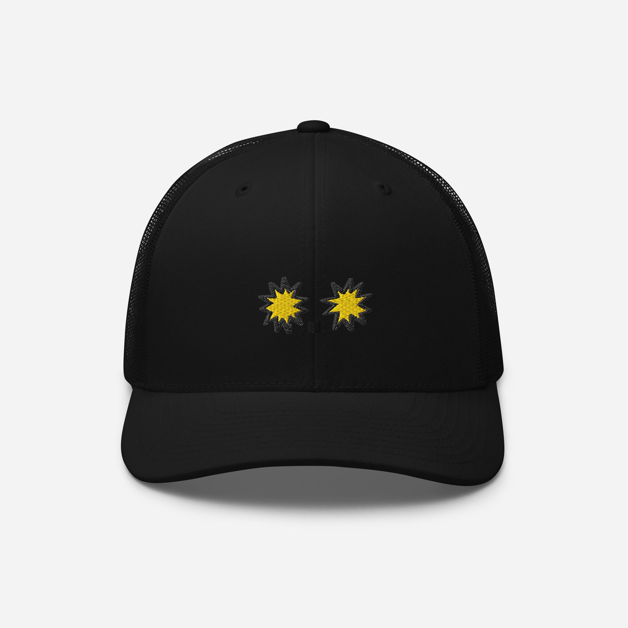 Retro Trucker Hat - Black - StarsEyes (yellow)