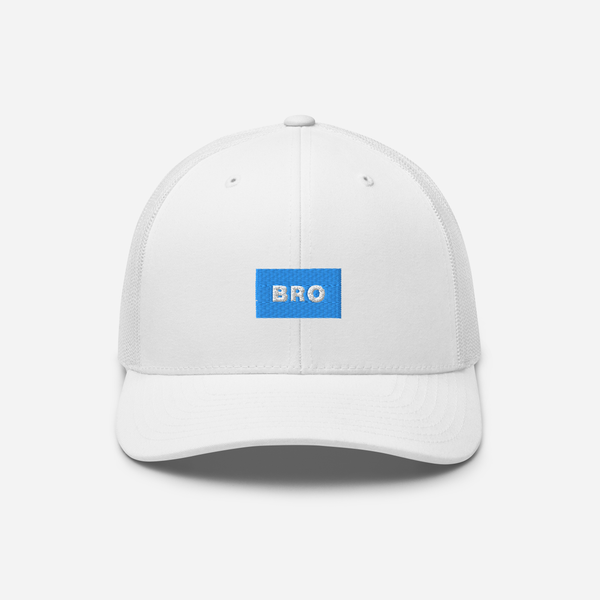 Retro Trucker Hat - White - BRO (blue)