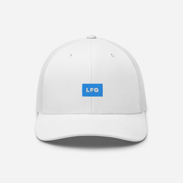Retro Trucker Hat - White - LFG (blue)
