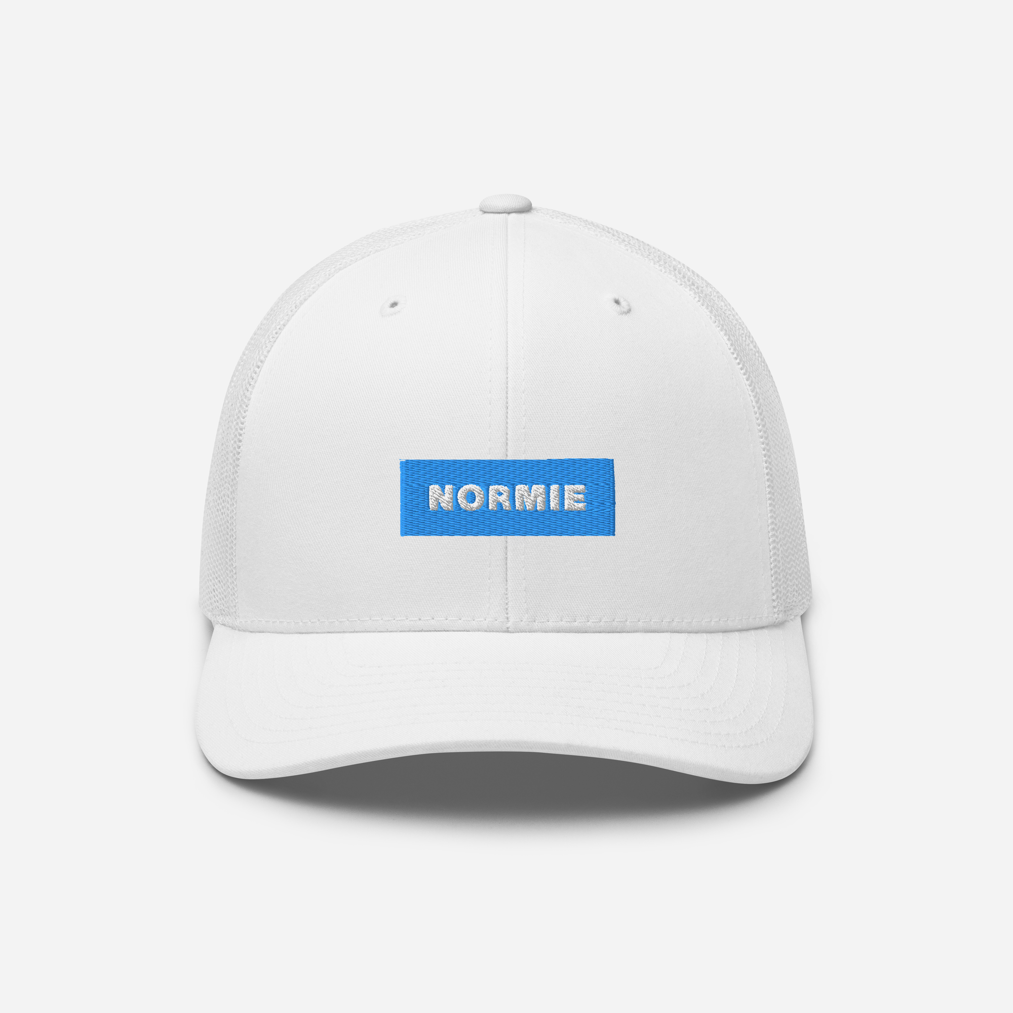 Retro Trucker Hat - White - NORMIE (blue)